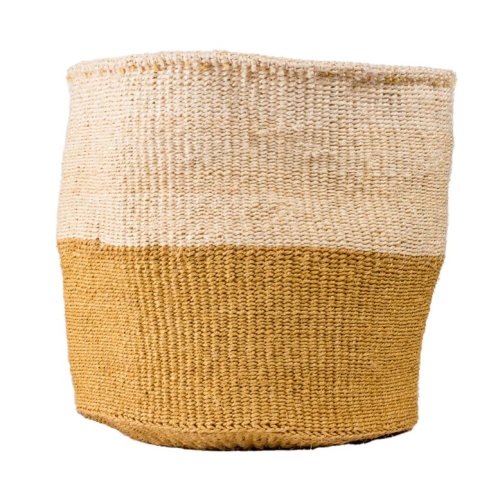 Weaved Rwandan Reed Buckets - Beige &amp; White