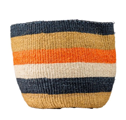 Weaved Rwandan Reed Buckets - Orange, Blue &amp; Beige