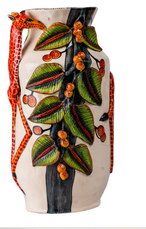 Large Hand Painted Giraffe Ceramic Vase