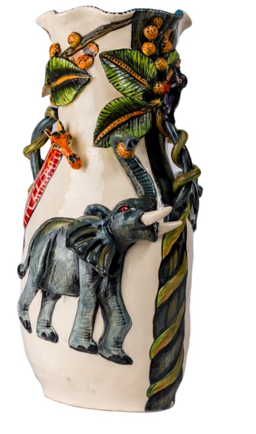 Large Hand Painted Elephant Ceramic Vase