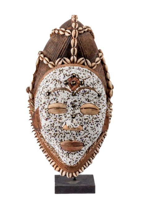 White Beaded Punu Lumbo Mask
