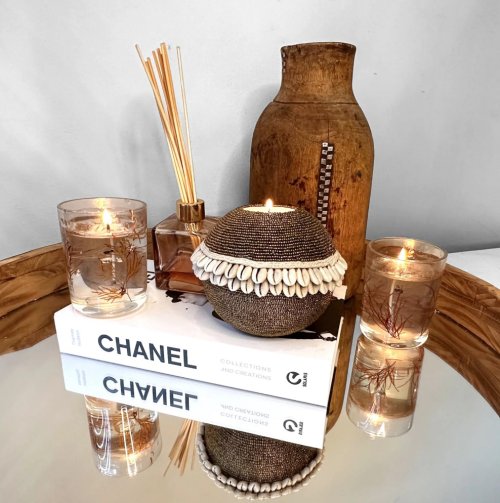 Beaded Cowrie Shell Tea Light Gold - 4" x 5"