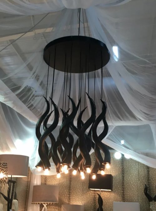 14 Matt Black Round Kudu Horn Light