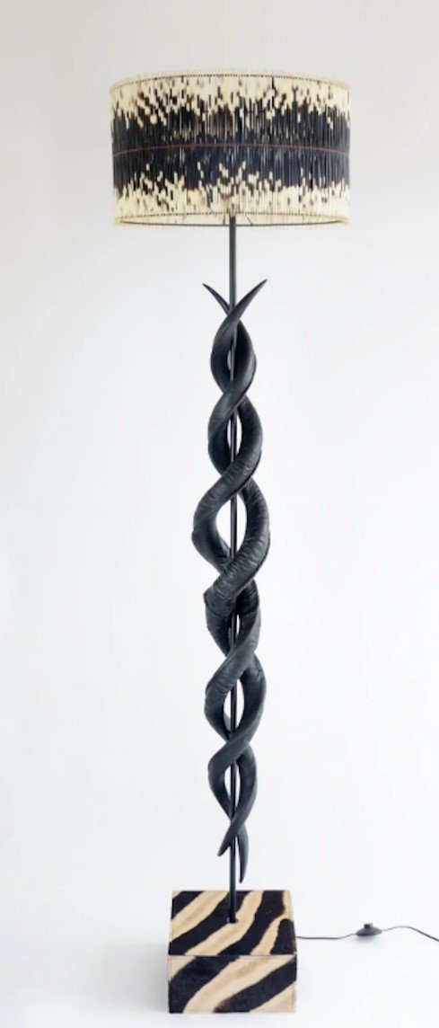 Black Kudu Horn Double Twist Standing Lamp with 